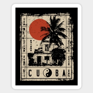 Havana Old Architecture Red Sun Travel Poster Magnet
